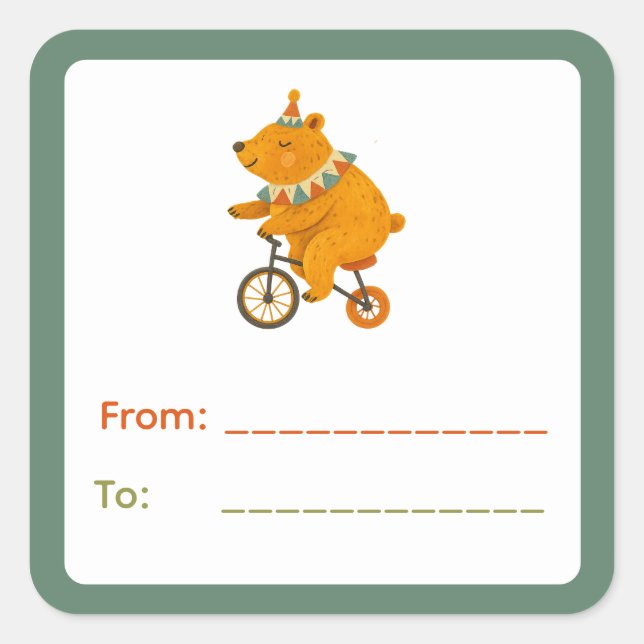 Circus Bear (Blue Border) Gift Label (Front)