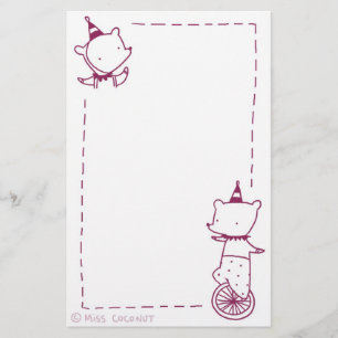 Circus Bears - Unicycle & Party Hats (purple) Stationery