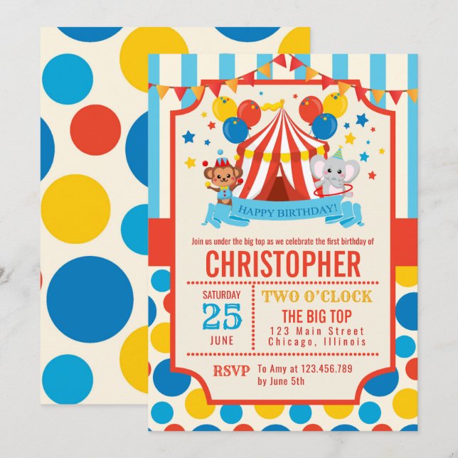 Circus Big Top Birthday Party  Invitation (Front/Back)