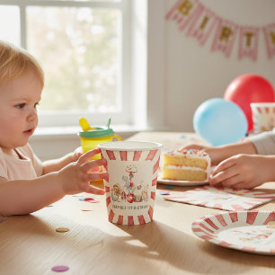 Circus Birthday Elephant Lion Juggler Watercolor Paper Cups