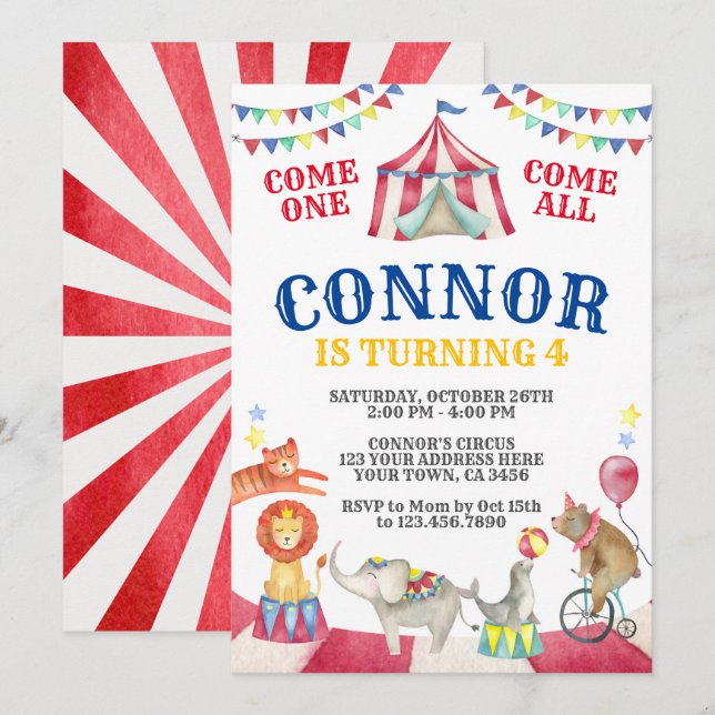 Circus Birthday Invitation (Front/Back)
