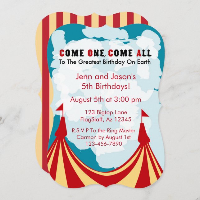 Circus Birthday Invitation (Front/Back)