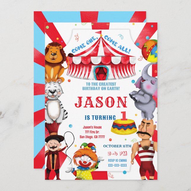 Circus Birthday Invitation (Front/Back)
