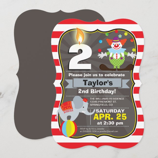 Circus Birthday Invitation (Front/Back)