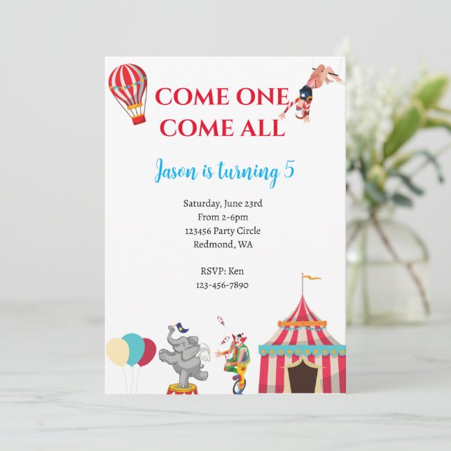 Circus Birthday Invitation | Carnival Invitation (Standing Front)
