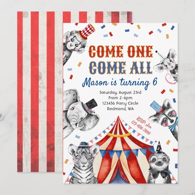 Circus Birthday Invitation | Carnival Invitation (Front/Back)
