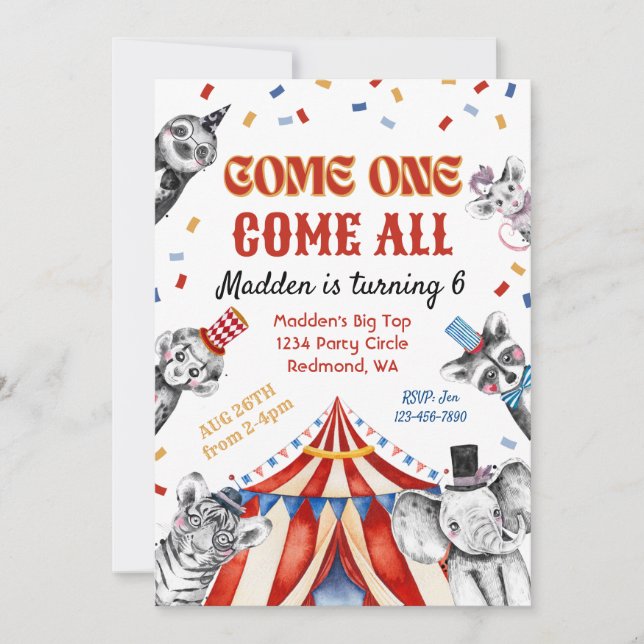 Circus Birthday Invitation | Carnival Invitation (Front)