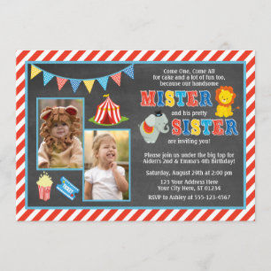 Circus Birthday Invitation   Siblings Carnival