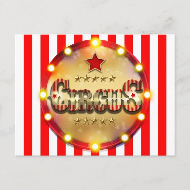 Circus Birthday Party Event Red White Gold Striped Announcement Postcard (Front)