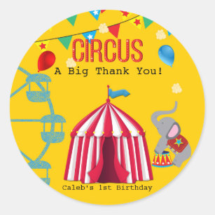 Circus Birthday Party Fun Yellow Colourful Classic Round Sticker