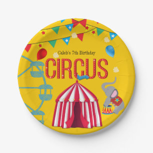 Circus Birthday Party Fun Yellow Colourful Paper Plate