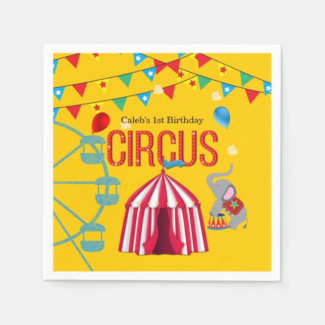 Circus Birthday Party Fun Yellow Colourful Party Napkin (Front)