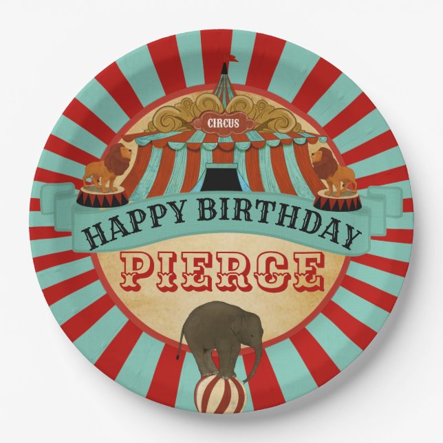 Circus Birthday Party Happy Birthday Plate (Front)