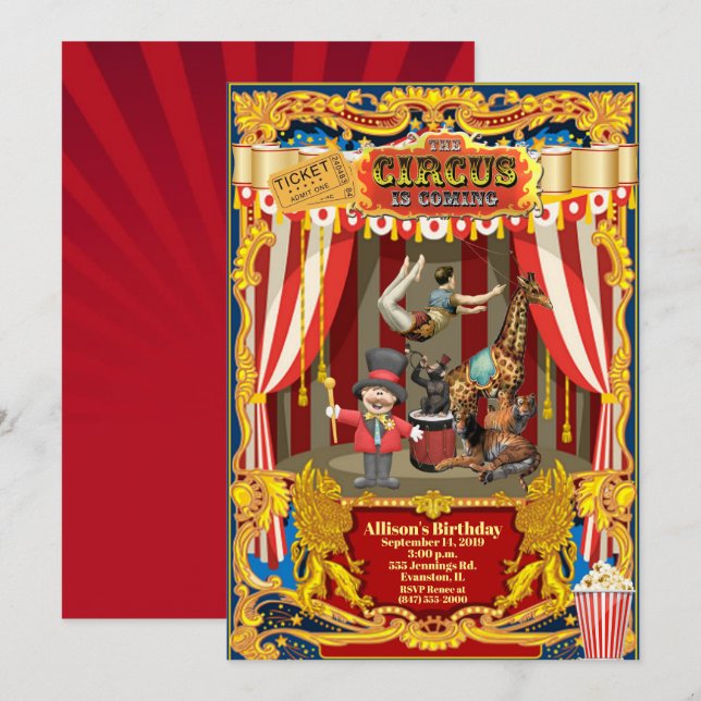 circus birthday party invitation (Front/Back)