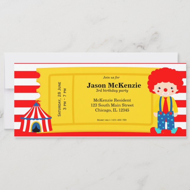 Circus birthday ticket invitation (Front)