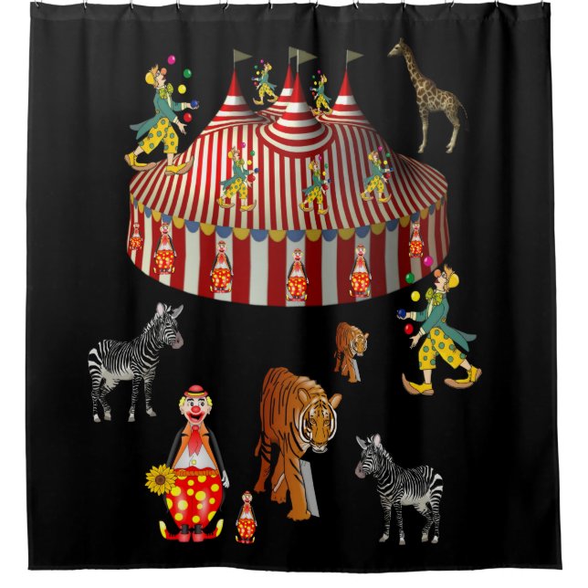Circus black children's shower curtain (Front)