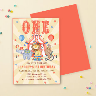 Circus Carnival & Animals 1st Birthday Invitation