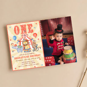 Circus Carnival & Animals 1st Birthday Photo Invitation
