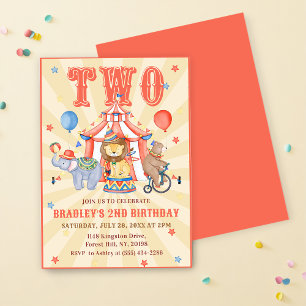 Circus Carnival & Animals 2nd Birthday Invitation