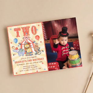 Circus Carnival & Animals 2nd Birthday Photo Invitation