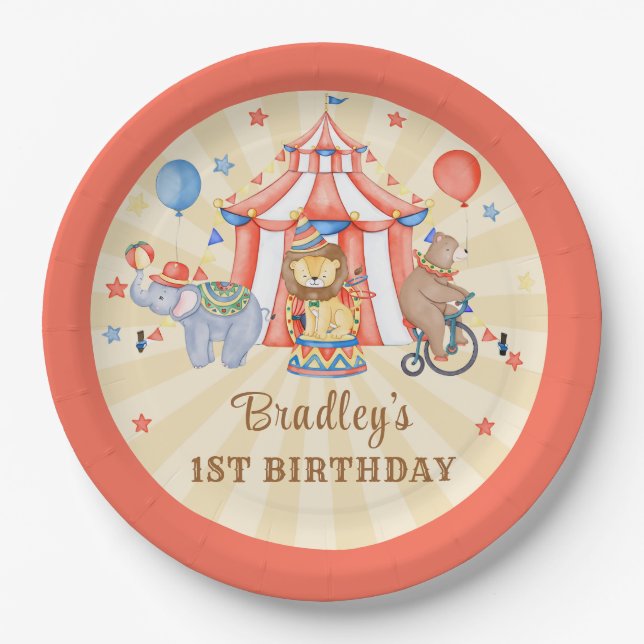 Circus Carnival & Animals Birthday Party Paper Plate (Front)