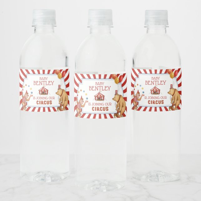 Circus Carnival Baby Shower Decor Water Bottle Label (Bottles)