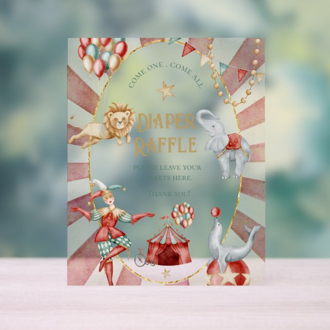 Circus Carnival Baby Shower Diaper Raffle Acrylic Sign (Neutral)