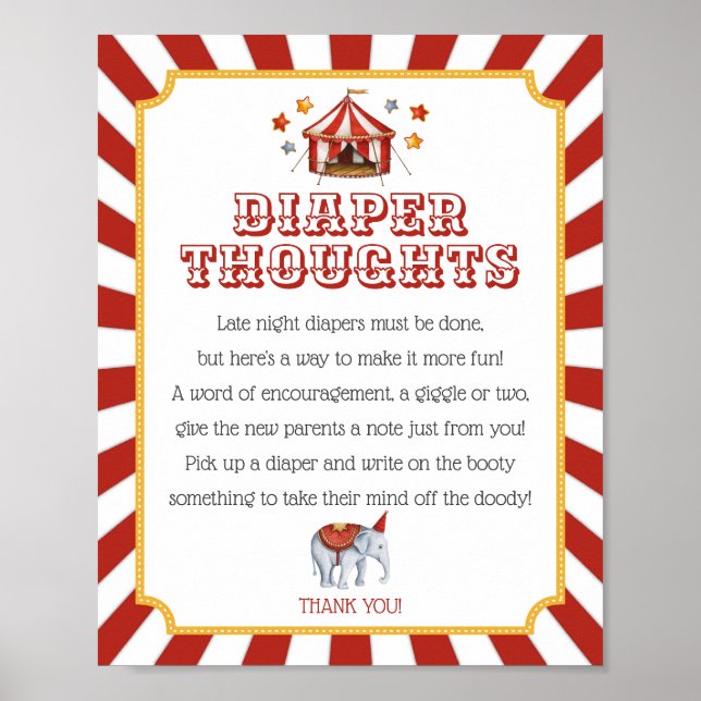 circus carnival baby shower diaper thoughts sign (Front)