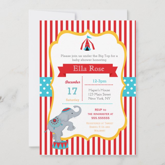 Circus Carnival Baby Shower Invitations (Front)