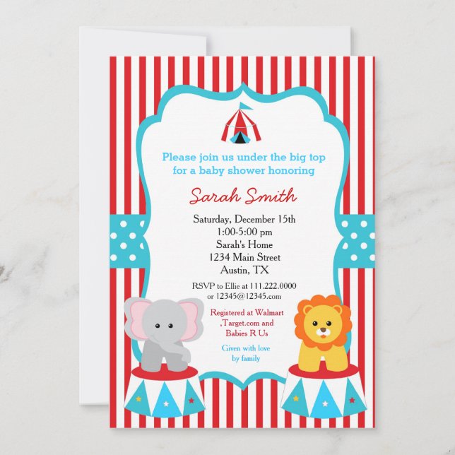 Circus Carnival Baby Shower Invitations (Front)