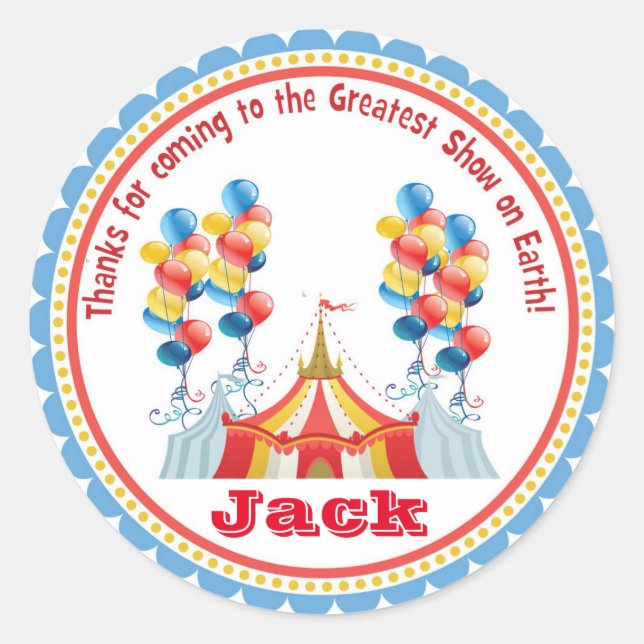 Circus Carnival Big Top Birthday Favour Stickers (Front)