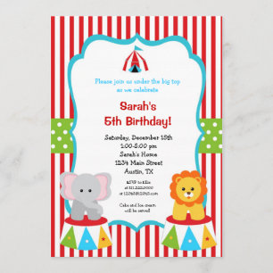 Circus Carnival Big Top Birthday Invitations