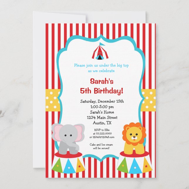 Circus Carnival Big Top Birthday Invitations (Front)