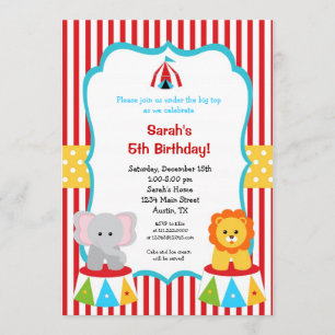 Circus Carnival Big Top Birthday Invitations