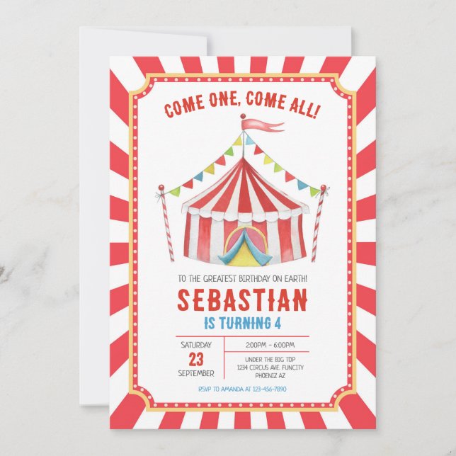 Circus Carnival Birthday Invitation (Front)