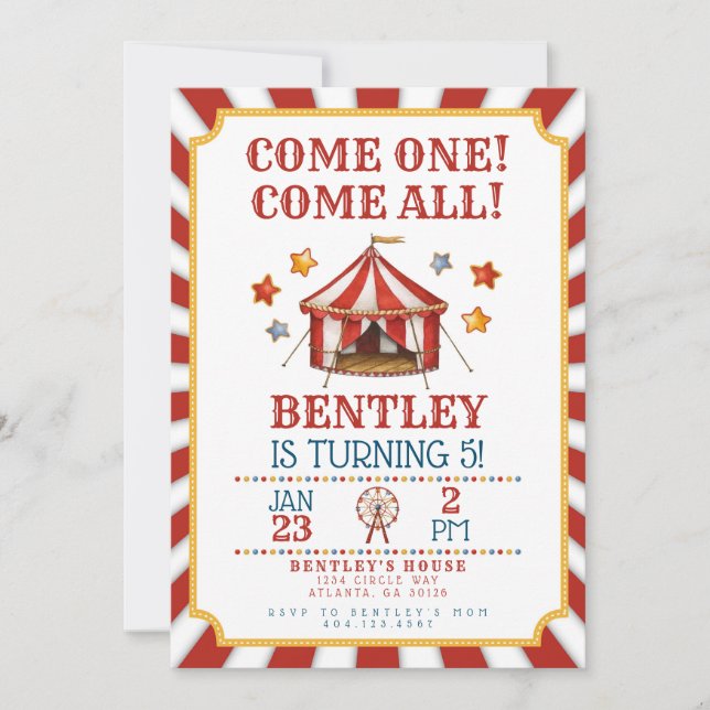 Circus Carnival Birthday Invitation (Front)