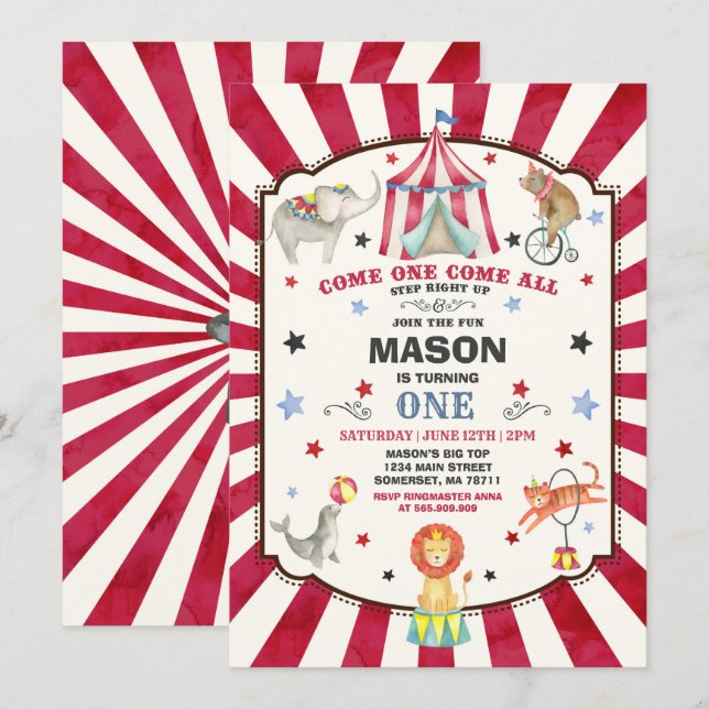 Circus Carnival Birthday Invitation Circus Party (Front/Back)