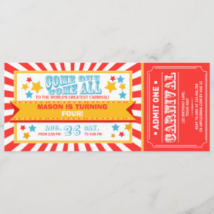 Circus carnival birthday invitation ticket Boy