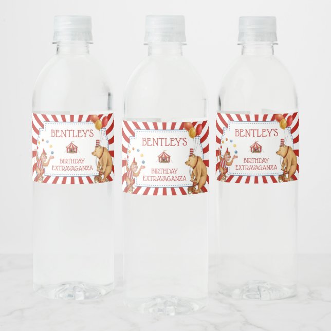 Circus Carnival Birthday Party Decor Water Bottle Label (Bottles)