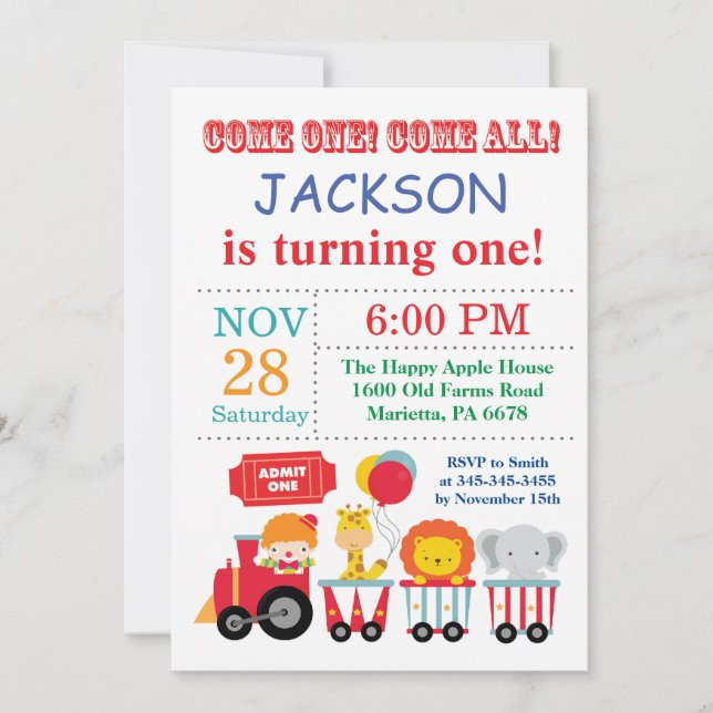 Circus Carnival Birthday Party Invitation (Front)
