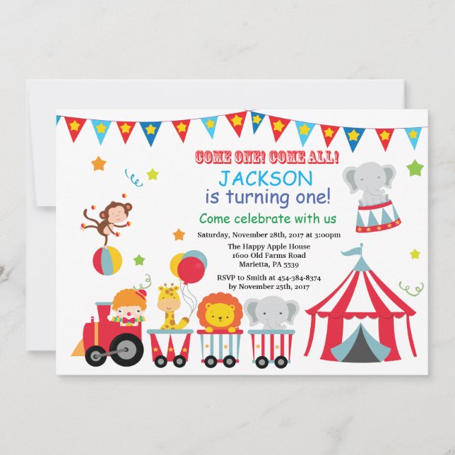 Circus Carnival Birthday Party Invitation (Front)