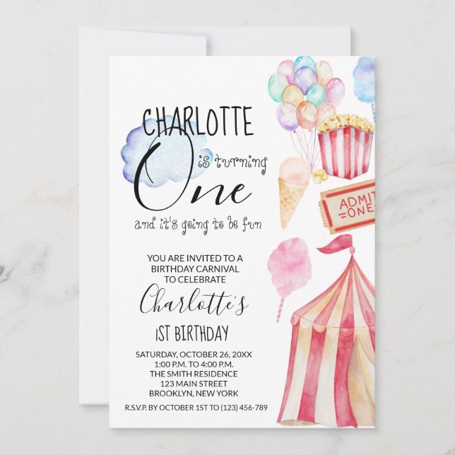 Circus Carnival Birthday Party Invitation (Front)