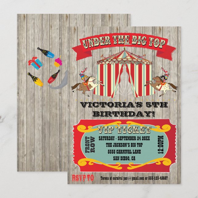 Circus Carnival Birthday Party Invitation (Front/Back)