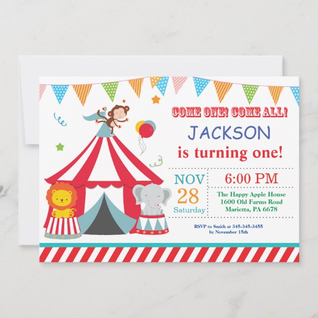 Circus Carnival Birthday Party Invitation (Front)