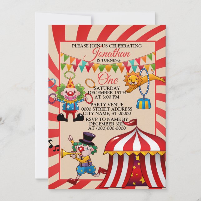 Circus Carnival Birthday Party Invitation (Front)