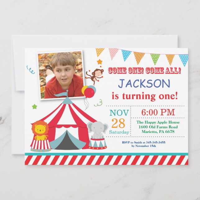 Circus Carnival Birthday Party Photo Invitation (Front)