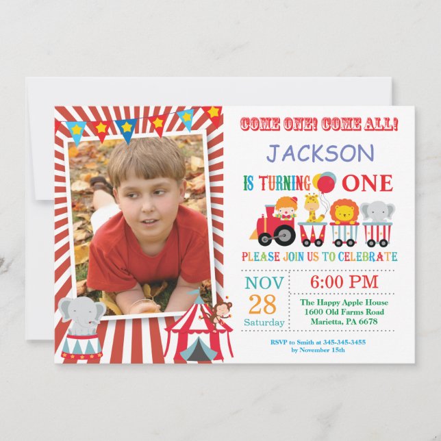 Circus Carnival Birthday Party Photo Invitation (Front)