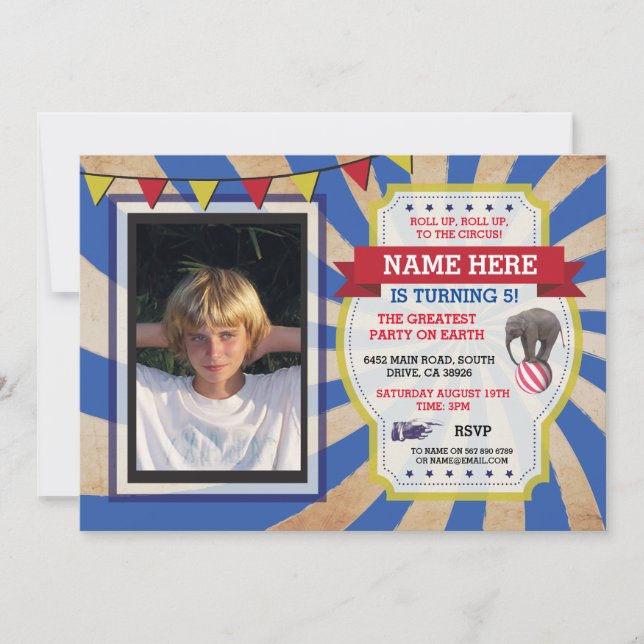 Circus Carnival Birthday Party Photo Invitation (Front)