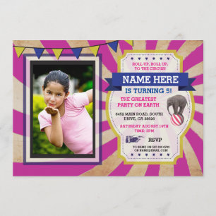 Circus Carnival Birthday Party Photo Pink Invite