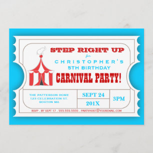 Circus Carnival Birthday Party Ticket Invitation